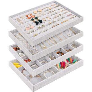 Stackable Velvet Jewelry Trays Organizer,Jewelry Storage DisplayTrays for Drawer